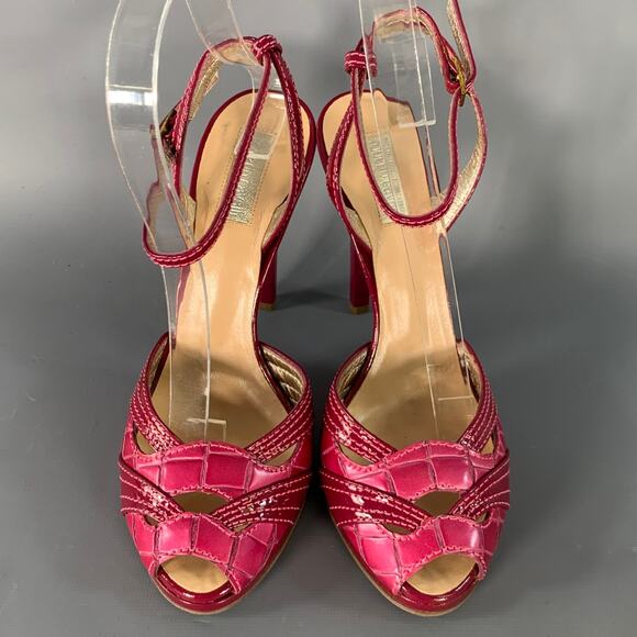 ROBERTO CAVALLI Size 6 Pink Mixed Materials Patent Leather Platform Sandals - Picture 4 of 8